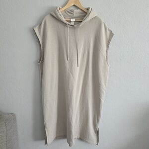 H&M Womens Oversized Sweatshirt Hoodie Dress Beige No Sleeve Comfy Size L - NEW